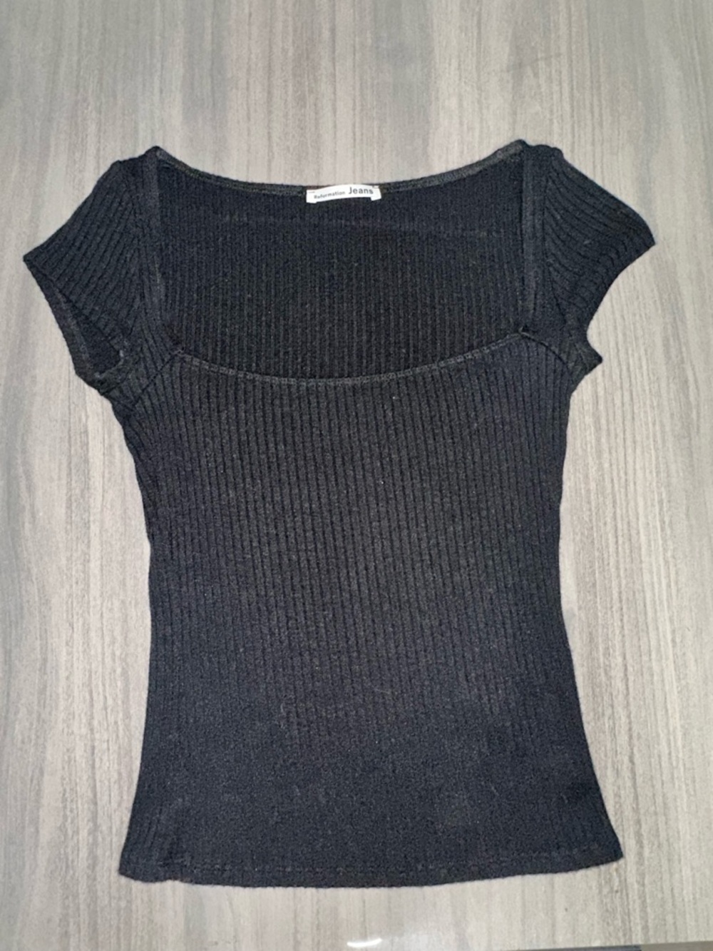 Reformation Black Ribbed Square Neck Top